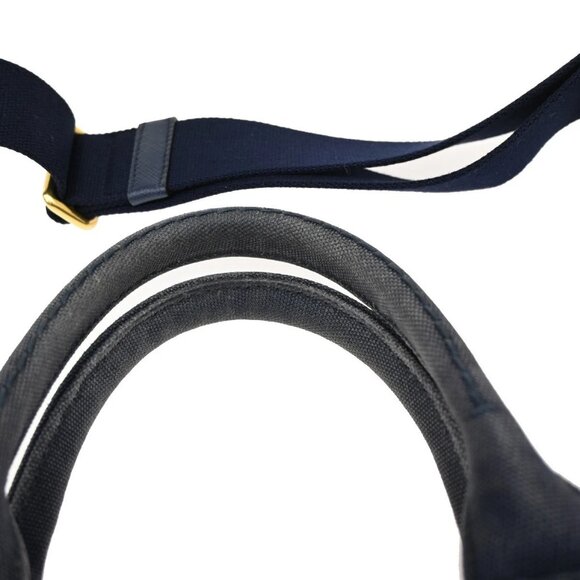 PRADA Logo Canapa 2Way Shoulder Hand Bag Canvas Leather Blue GHW 86KA843 - Picture 8 of 15